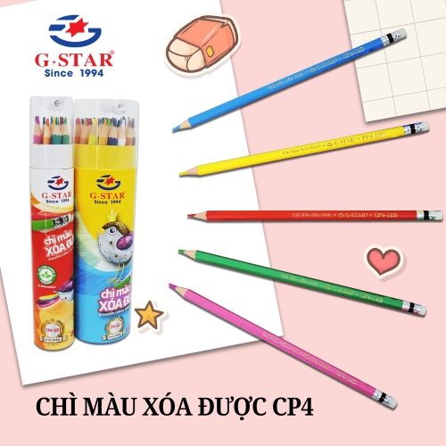 Bút chì màu vỏ nhựa CP4 _ Chì màu xóa được