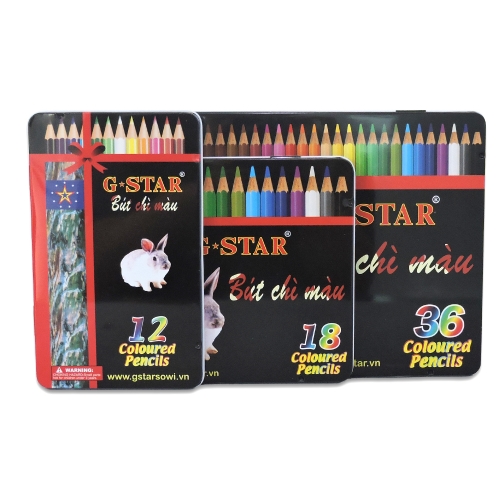 BÚT CHÌ MÀU 12 CÂY DÀI (CON THỎ) HỘP THIẾC HIỆU G-STAR